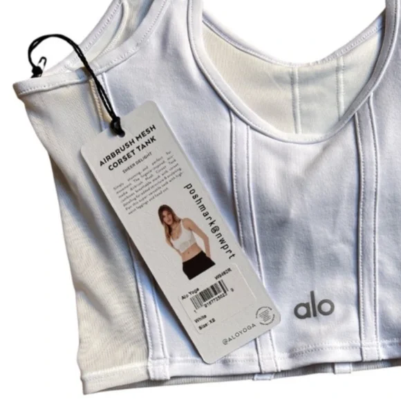 NWT 💯 Alo Yoga Airbrush Mesh Corset Top Bra Crop Tank White XS - Picture 6 of 9